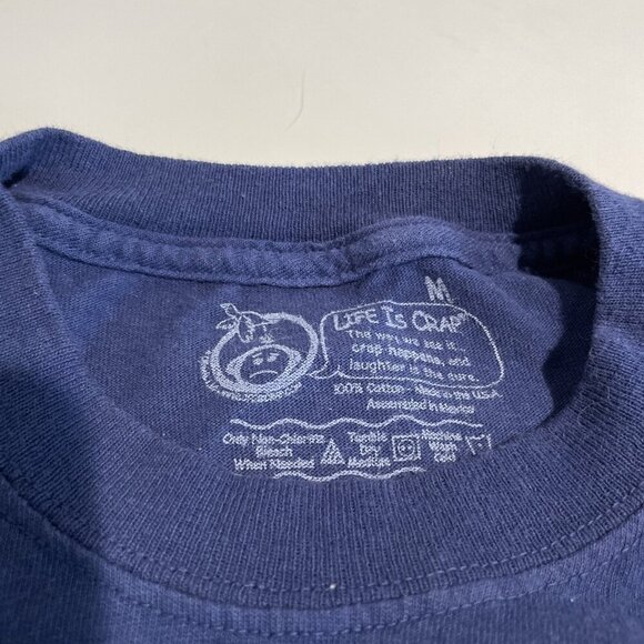 Life Is Crap Short Sleeve Shirt Unisex M Navy100% Cotton Graphic Bird Poop Head - Picture 7 of 7